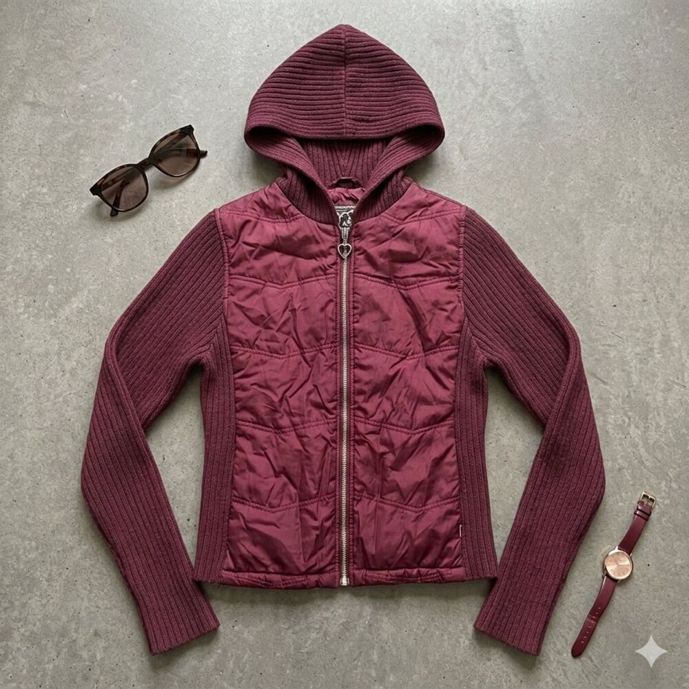 Ashley Women's Size M Medium Red hybrid Puffer Full Zip Jacket Small Hole (828m)